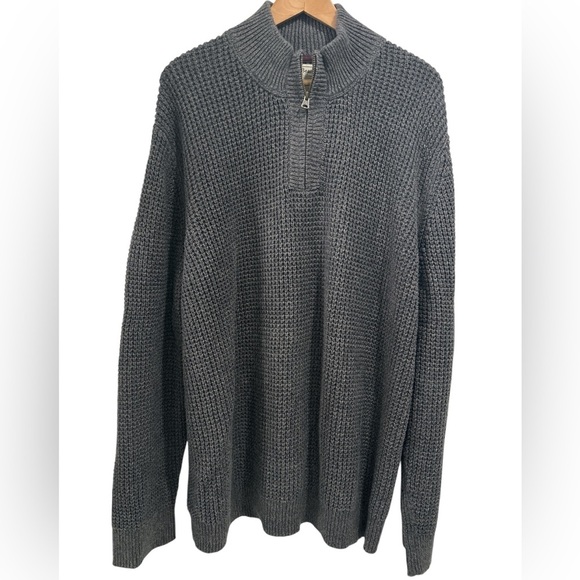 L.L. Bean Organic Cotton Quarter Zip Waffle Sweater in Heathered Navy/Tan - XXXL - Picture 1 of 7